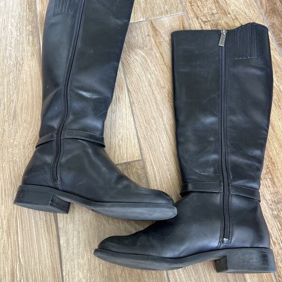 Michael Kors Tall Black Leather Riding Boots Womens Size 5 Zip Designer *Read - Picture 1 of 12